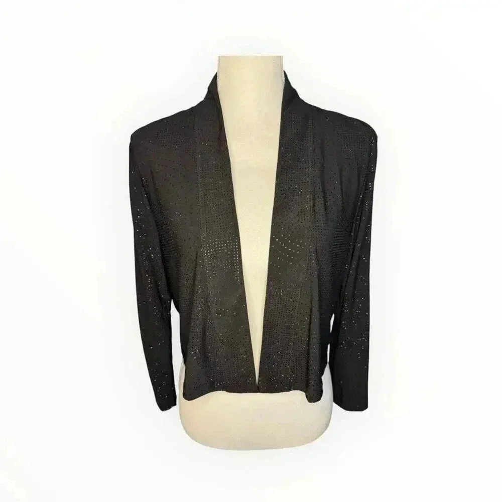 Calvin Klein Women's XL Black Sparkle Collarless Open-Front Cropped Cardigan